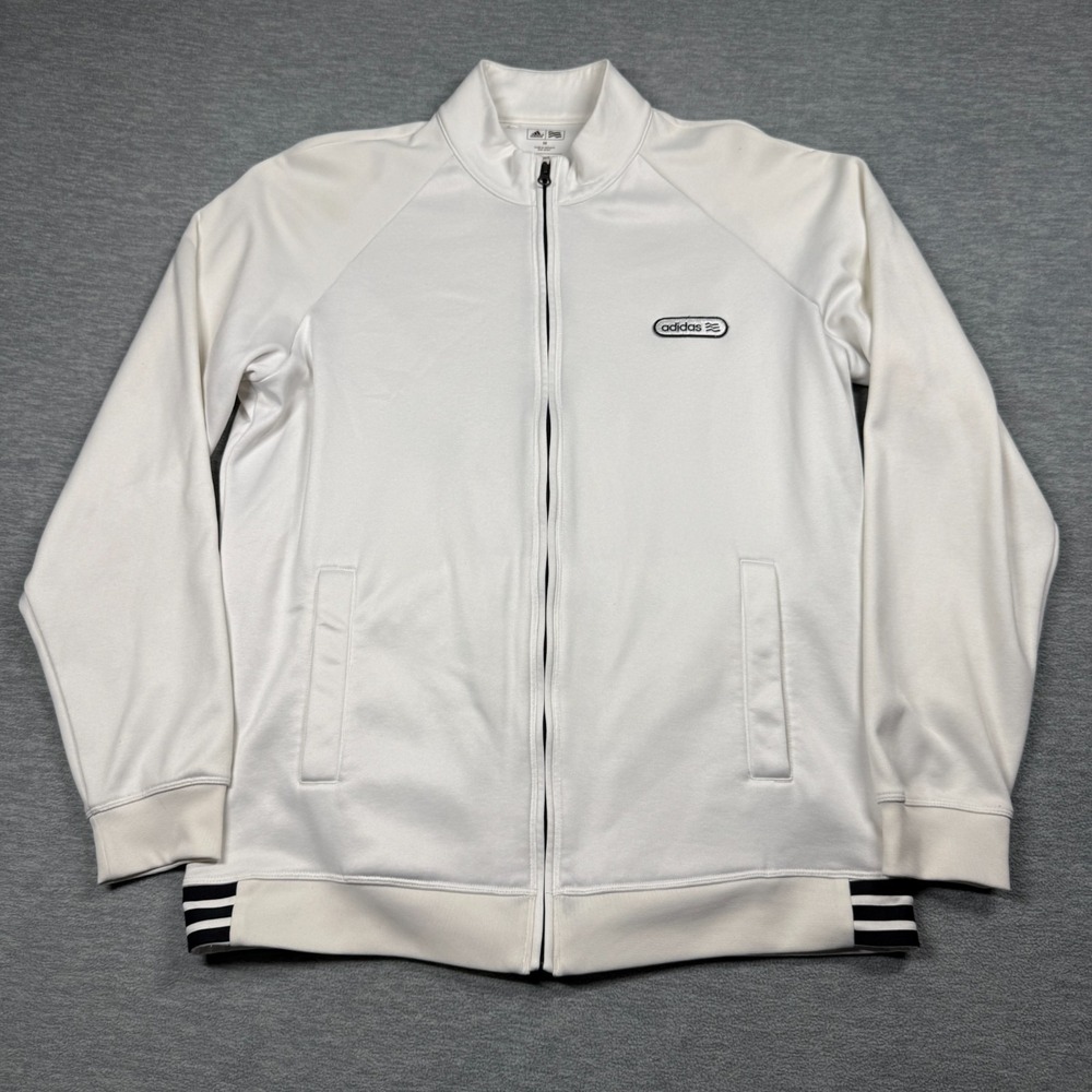 adidas Jacket Mens Medium White Golf Full Zip Track Jacket Three Stripe Hem